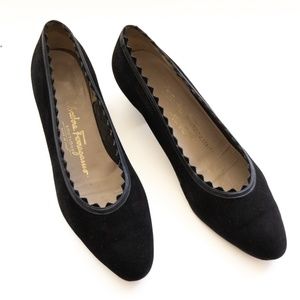 Salvatore Ferragamo Vintage Black Suede and Leather Pump Size 8B